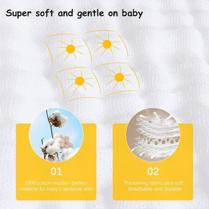 Lovely Care Muslin Burp Cloths - 12 Pack of Extra Soft, Absorbent 100% Cotton Cloths | Large 20''x10'' - White