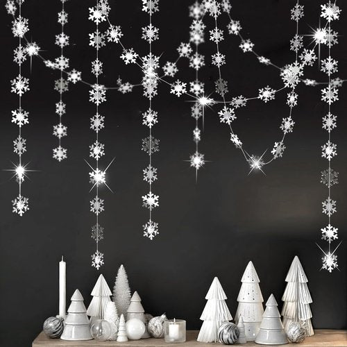 Cheerland Winter Wonderland Silver Snowflakes Garland - Festive Hanging Decorations for Holidays & Events