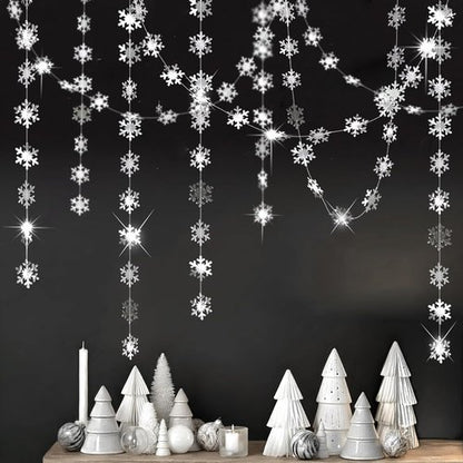 Cheerland Winter Wonderland Silver Snowflakes Garland - Festive Hanging Decorations for Holidays & Events