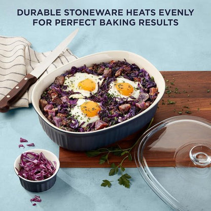 CorningWare 10-Piece Ceramic Bakeware Set - Chip & Crack Resistant | Microwave, Oven, Dishwasher Safe - French Navy