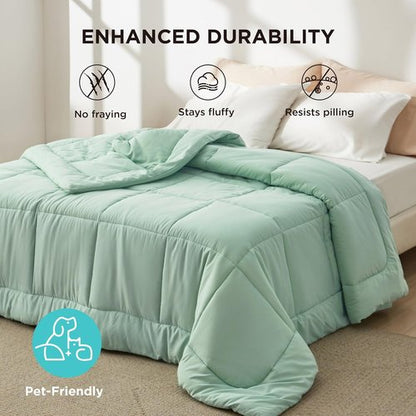 Bedsure Comforter Duvet Insert - All-Season King Size Quilted Down Alternative Bedding, Sage Green 90 x 102 Inches