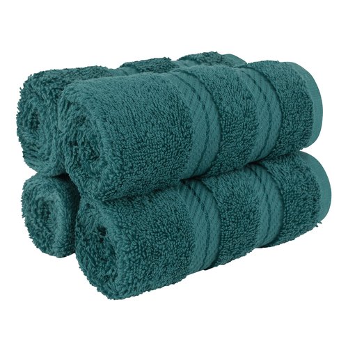 American Soft Linen Luxury Washcloths for Bathroom, 600 GSM 100% Cotton 4 Piece Turkish Wash Cloth Set, 13x13 in Soft Rags for Body and Face, Teal Washcloths
