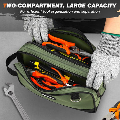 Zipper Tool Pouch 2-Pack by [Brand Name] | 12" Small Tool Bag with 2 Compartments for Easy Organization - Orange/Green