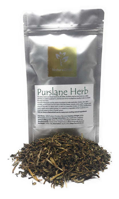 Purslane Herb - Dried And Cut Vegetable Similar To Spinach - Mix It With Yogurt To Make Tzatziki - Ingredients: 100% Purslane (Portulaca Oleracea) - Kosher, Halal, Natural - Net Weight: 1.05oz / 30g