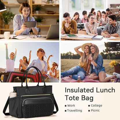 Skiennix Insulated Lunch Bag - Leakproof Tote with Adjustable Straps & Side Pockets | Classic Black
