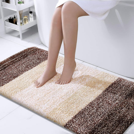 OLANLY Bathroom Runner Rugs - Extra Soft Microfiber Bath Mats | Quick Dry, Rubber Backing, 47x24, Brown