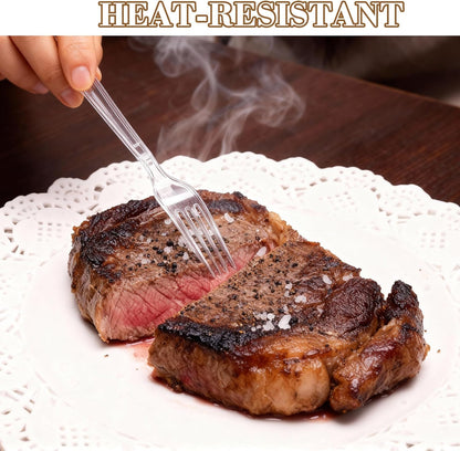 Skiennix Heavy Duty Clear Plastic Forks - 400 Count, BPA-Free & Heat Resistant for Parties