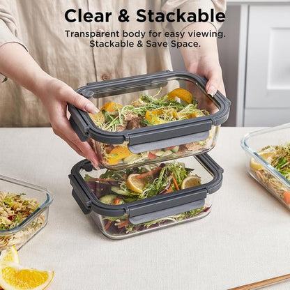 Glass Food Storage Containers - 10 Pack of 21oz | Airtight, Microwave Safe & BPA Free Meal Prep Set