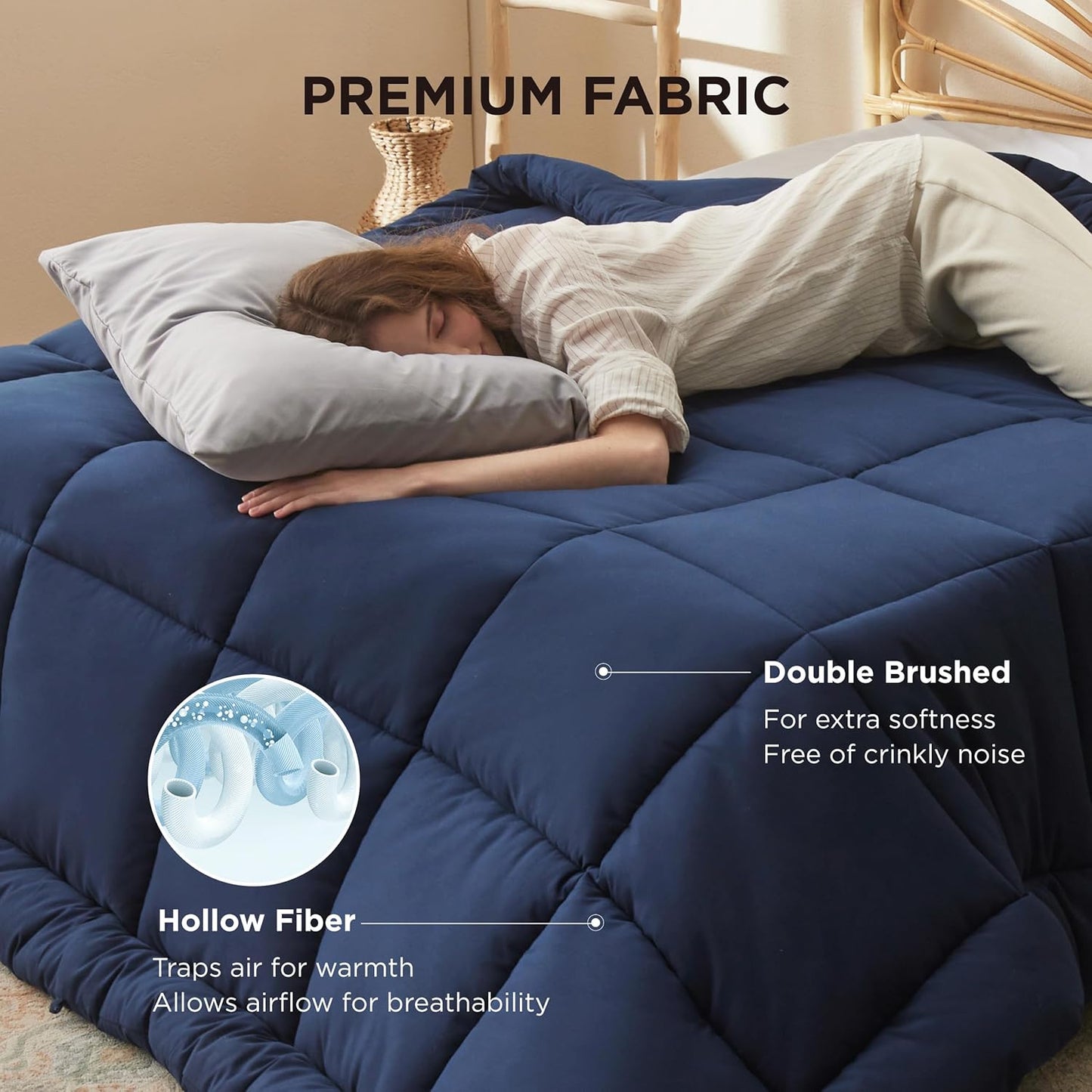 Bedsure Comforter Duvet Insert - All-Season Quilted Queen Size Bedding, GentleSoft Down Alternative, Navy Blue 88 x 88 Inches