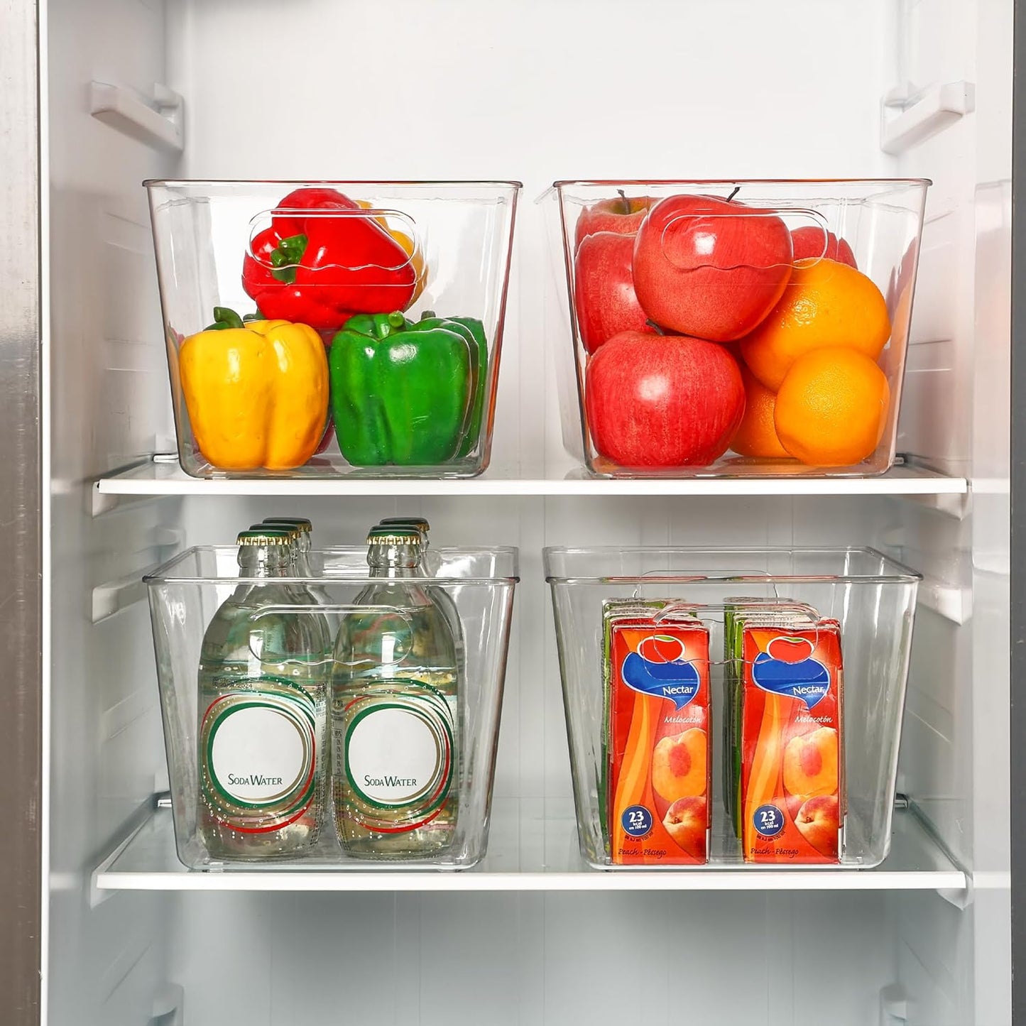 Vtopmart Clear Plastic Pantry Organizer Bins - 4 PCS Food Storage Bins with Handles for Kitchen & Fridge Organization