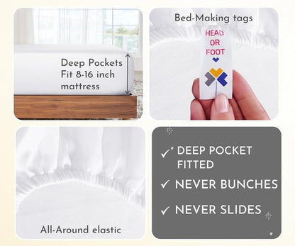 California Design Den 400 Thread Count Queen Bedsheet Set - 100% Cotton Sateen, Soft & Breathable - Bright White, Deep Pocket
