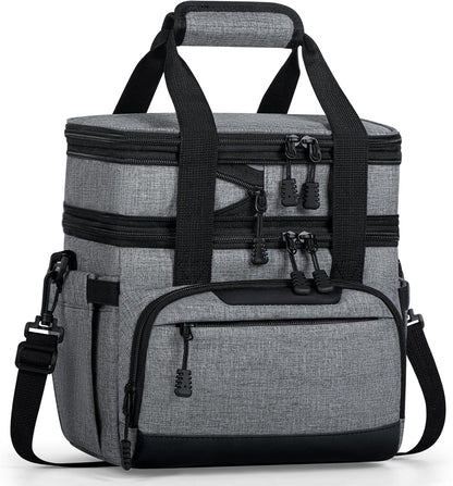 Skiennix Insulated Lunch Box - Dual-Compartment Cooler Bag for Adults | Expandable & Leakproof, Grey 24-Can (14L)
