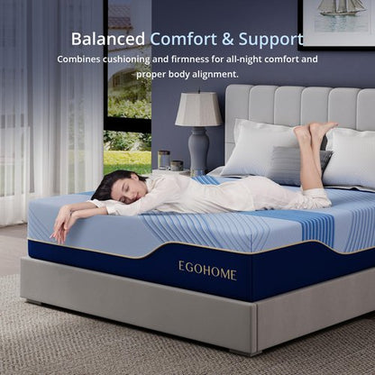 EGOHOME 14 Inch Queen Hybrid Mattress in a Box, Copper Gel Memory Foam for Cool Sleep, Fiberglass-Free, Pressure Relieving, Medium Firm, CertiPUR-US Certified, 80''L x 60''W