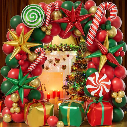 Christmas Balloon Garland Arch Kit - Red, Green & Gold Party Decor