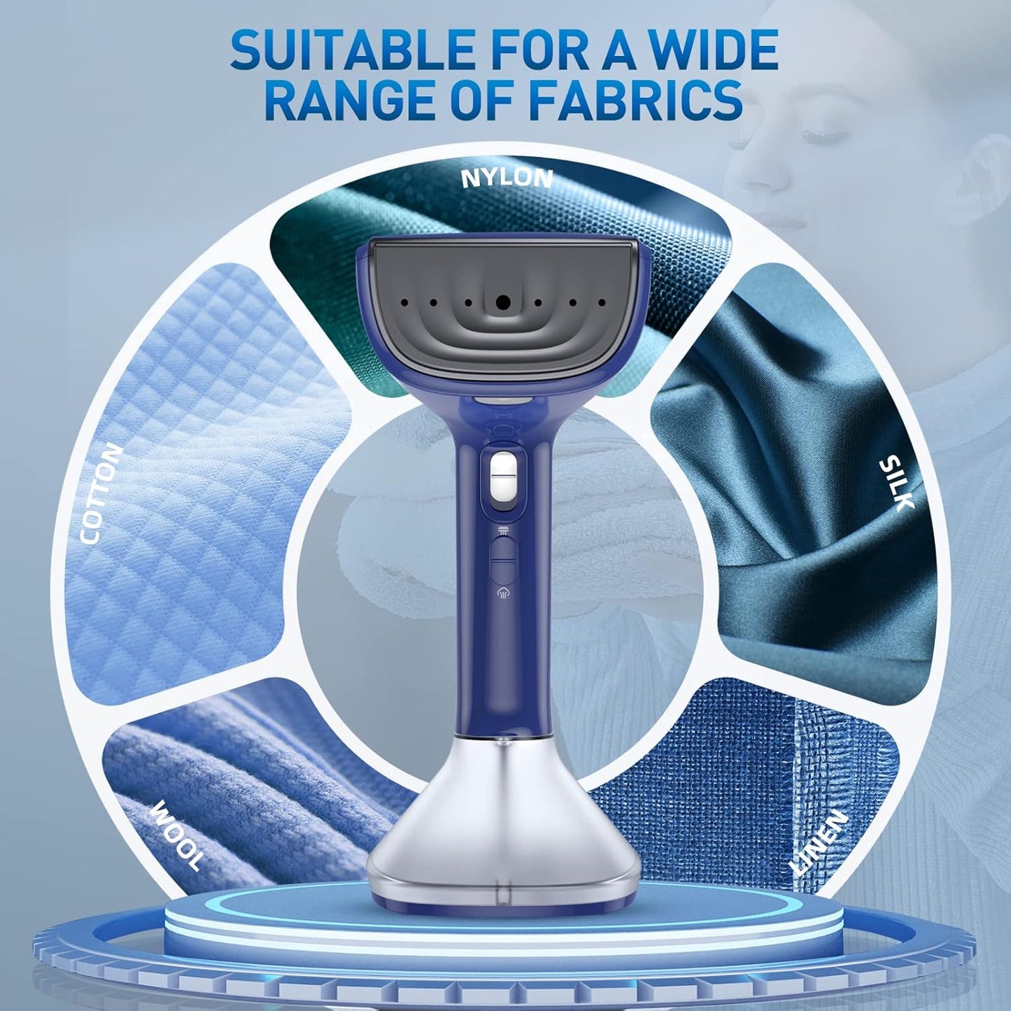 Skiennix Steamer for Clothes - 1800W Powerful Steam, Fast 20-Second Heat-Up, Detachable Tank - Blue