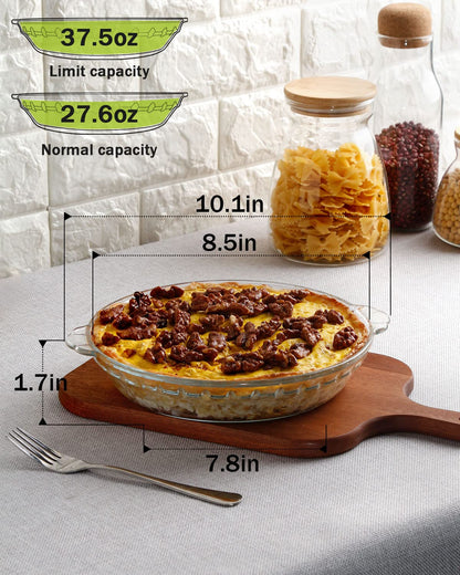 ZYER Small Pie Plate Easy Grab 27oz Glass Pie Pan for 2-3 People Pie Baking Pan Glass Pie Dish for Baking, 8.5 Inch