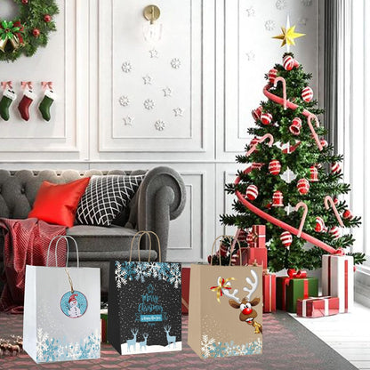 Qutuus White Paper Gift Bags with Handles Bulk 25 pcs 8x4.5x10 Medium White Paper Bags for Gifts, Valentines, Shopping, Retail
