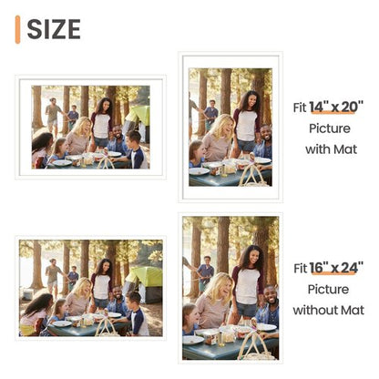 upsimples 16x24 Picture Frame, Display Pictures 14x20 with Mat or 16 x 24 Without, Wall Hanging Poster Frames, White, 1 Pack