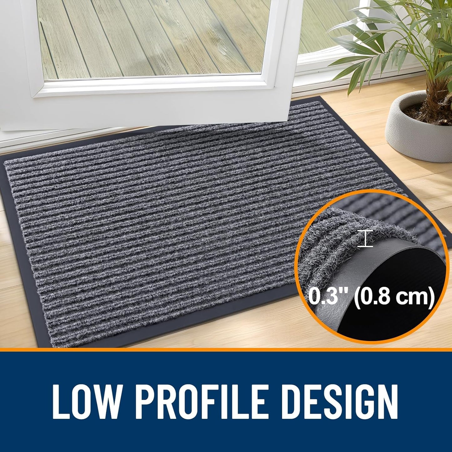 OLANLY Indoor Outdoor Front Door Mat - Waterproof Heavy Duty 2-Pack | 29.5 x 17 Inch, Easy Clean, Grey