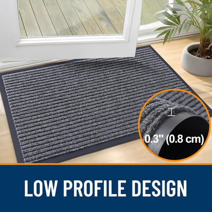 OLANLY Indoor Outdoor Front Door Mat - Waterproof Heavy Duty 2-Pack | 29.5 x 17 Inch, Easy Clean, Grey