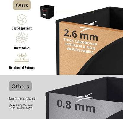 DECOMOMO Storage Bins - Fabric Cube Storage Bins with Labels for Shelves | 10.5" x 11" | Black (6pcs)