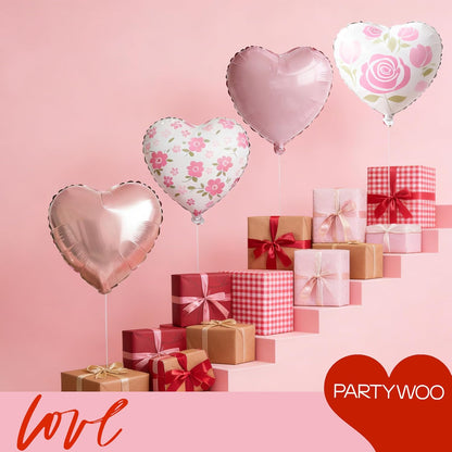 PartyWoo Pink Balloons - 127 Pcs in Various Sizes with Heart Foil for Valentine's Day & Weddings