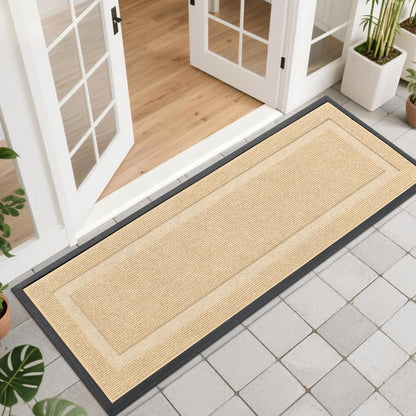 OLANLY Waterproof All-Season Front Door Mat - Sturdy Natural Rubber, Easy Clean | 47x17, Beige