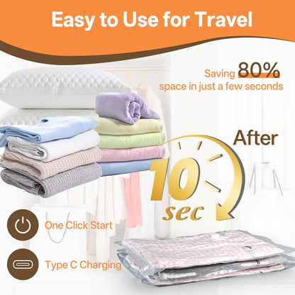 Skiennix Vacuum Storage Bags - 15 Pack with Rechargeable Cordless Pump for Travel & Home