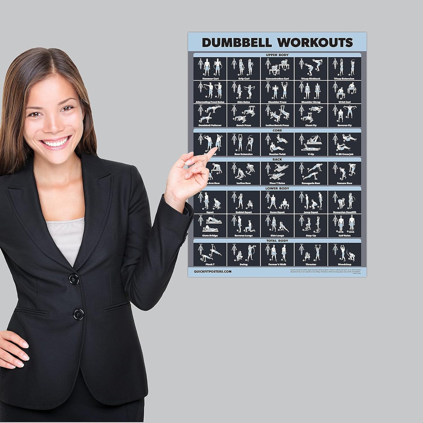 Palace Learning Dumbbell & Barbell Exercise Poster Set - Laminated 2 Chart Workout Guide | 18” x 24”