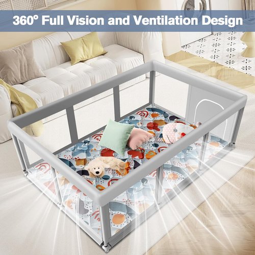 Large Baby Playpen - Sturdy Safety Play Yard with Soft Breathable Mesh & Mat | 74" x 50" Indoor/Outdoor
