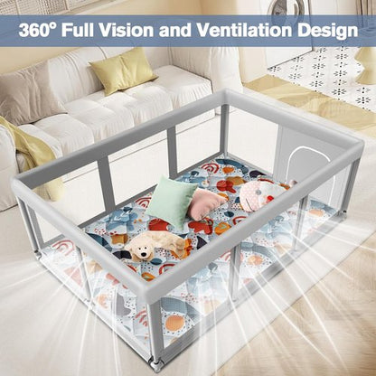 Large Baby Playpen - Sturdy Safety Play Yard with Soft Breathable Mesh & Mat | 74" x 50" Indoor/Outdoor