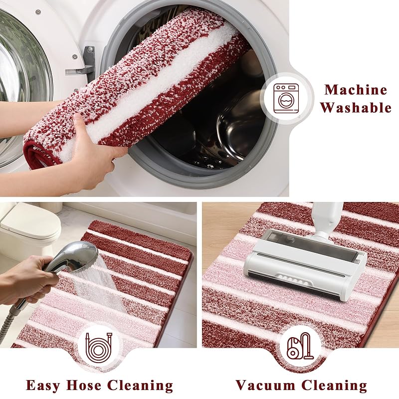 Christmas Bath Rug Set 5-Piece Non-Slip Red 18x26, 20x32, 20x48, U-Shape 20x24, Lid Cover 19x21