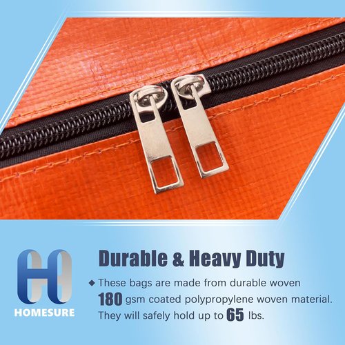HOMESURE Large Water-Resistant Moving Bags - 8 Pack Heavy-Duty Storage Totes with Zippers & Handles | Space-Saving Orange Design