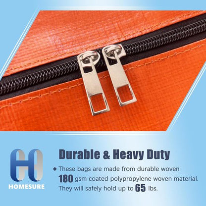 HOMESURE Large Water-Resistant Moving Bags - 8 Pack Heavy-Duty Storage Totes with Zippers & Handles | Space-Saving Orange Design