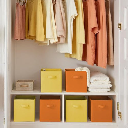 Granny Says 11-Inch Cube Storage Bins - Fabric Organizer with Handles | 6-Pack in Yellow & Orange