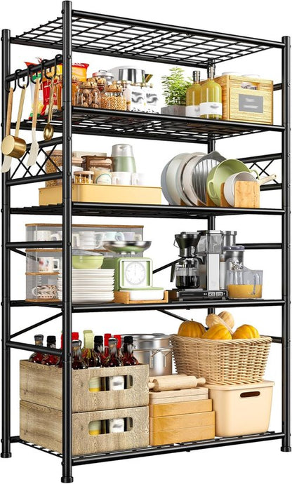 Heavy Duty 5-Tier Wire Shelving Unit - Large Capacity Metal Storage Shelves for Garage, Pantry & Closet | 72" H x 36" W x 12" D, Black