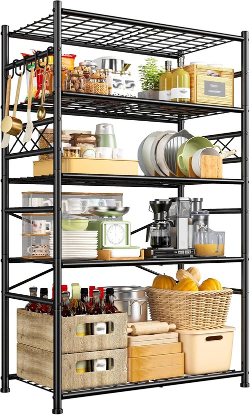 Heavy Duty 5-Tier Wire Shelving Unit - Large Capacity Metal Storage Shelves for Garage, Pantry & Closet | 72" H x 36" W x 12" D, Black