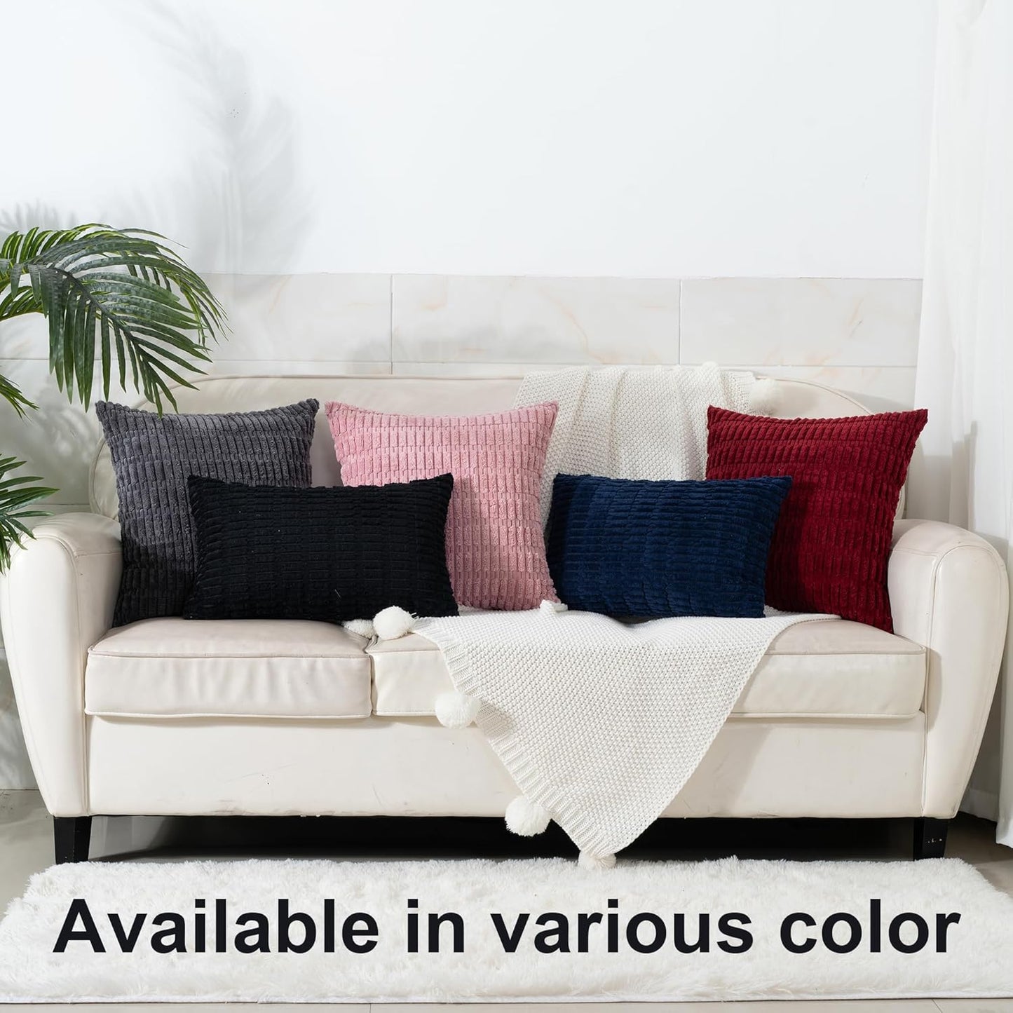 Skiennix Corduroy Throw Pillow Covers - Soft Boho Striped Design | 18x18 Inch for Modern Farmhouse Decor