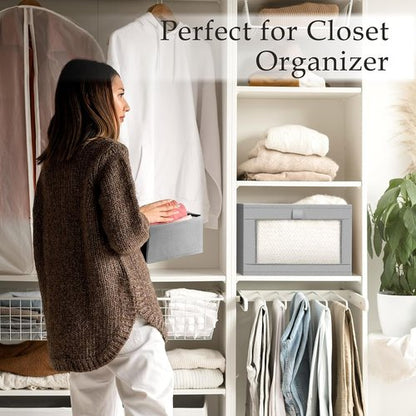 Criusia Linen Closet Organizers - 4 Pack Foldable Storage Baskets for Towels, Clothing, and Books | Grey