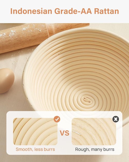 Kootek Banneton Bread Proofing Basket - 9 Inch Round Sourdough Baking Supplies & Liner