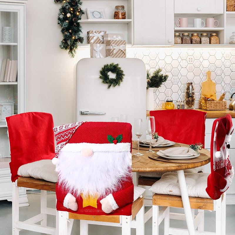 Classic Christmas 4-Pack Chair Back Covers Set – Santa, Snowman, Reindeer, 50 x 60 cm