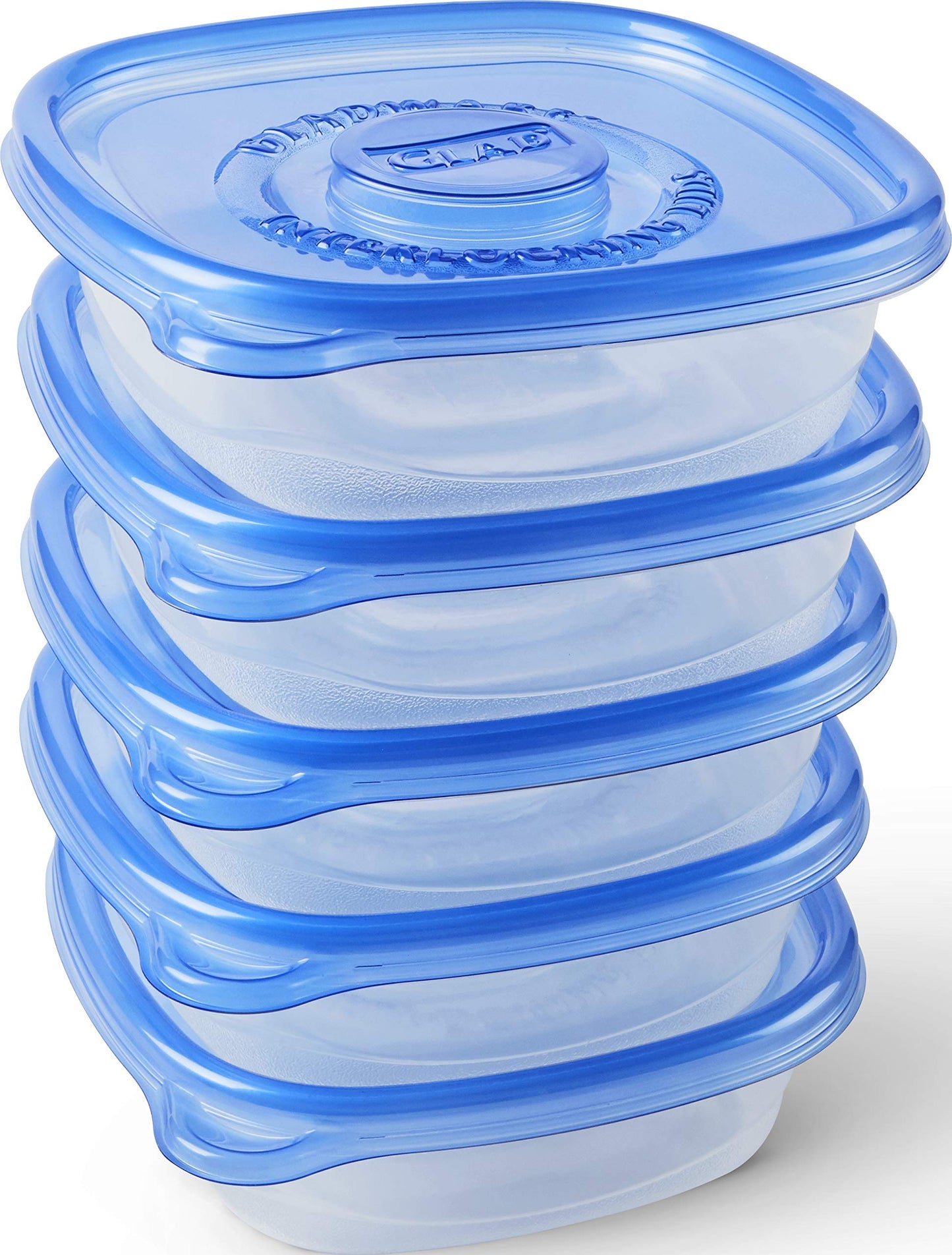 Glad Medium Square Food Storage Containers for Everyday Use | Medium Square Food Storage Containers Hold up to 25 Ounces of Food (25 Oz) |5 Count, Standard Food Containers, Blue, Clear