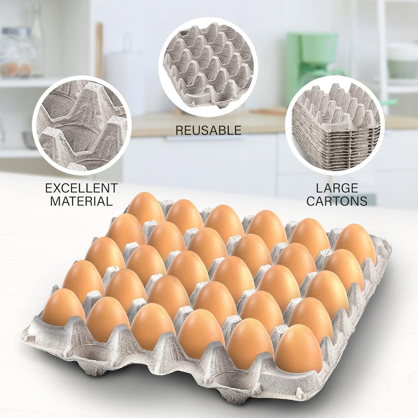 MT Products Egg Cartons - Durable Pulp Fiber Holds 30 Eggs | Pack of 15 - Made in the USA