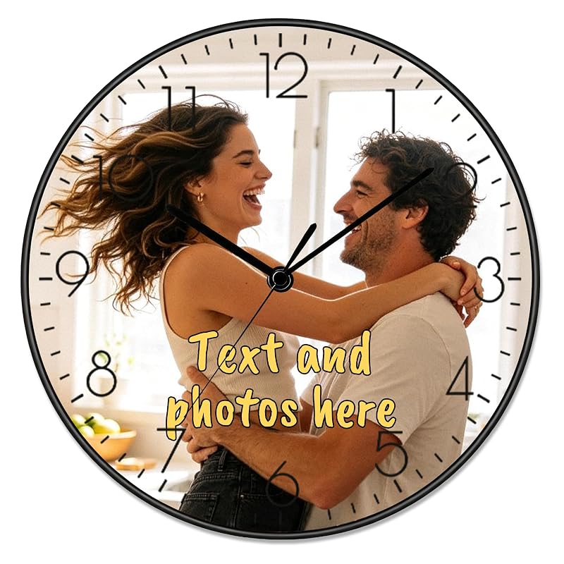 Personalized Photo Clock - Custom Round Wall Clock with Logo, Text & Names