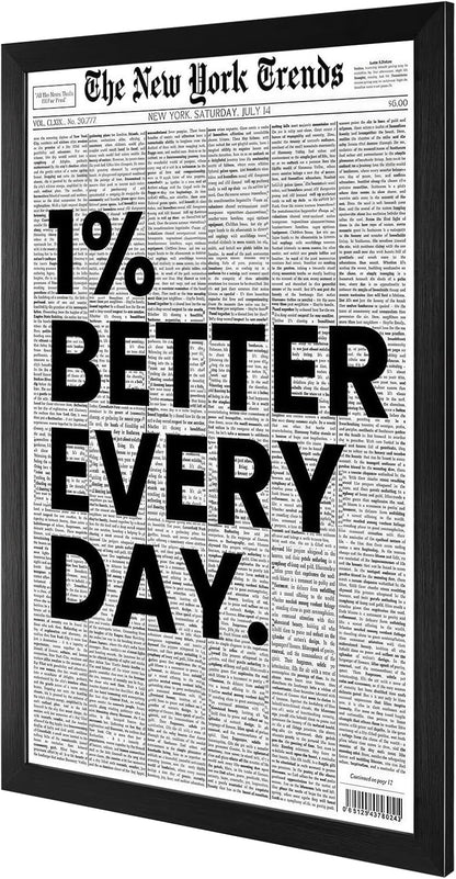 Skiennix Black And White Newspaper Canvas Wall Art - Inspirational Daily Quote Typography | 12x16in Framed Decor