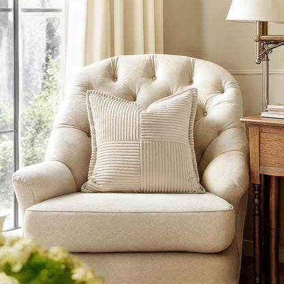 MIULEE Decorative Throw Pillow Covers - Soft Corduroy Beige Boho Accent | Set of 2, 18x18 Inch