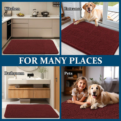 OLANLY Dog Door Mat - Absorbent Non-Slip Washable Doormat for Muddy Paws | 35x24, Quick Dry Chenille, Caramel Russet