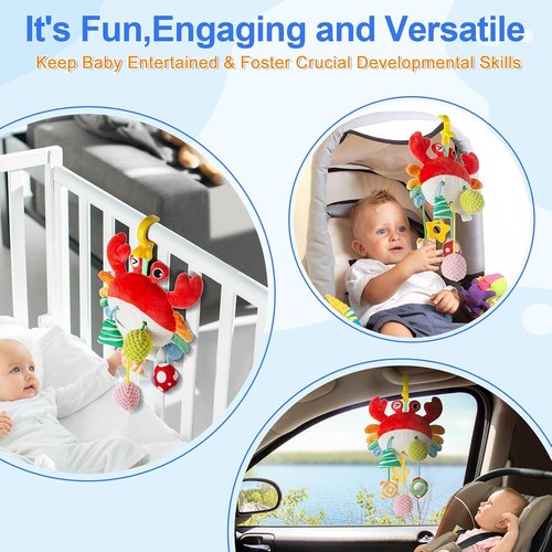 Lynncare Car Seat Toy - Engaging Stroller Toy with Clip, Rattle, Mirror & Bell for Infants 0-6 Months