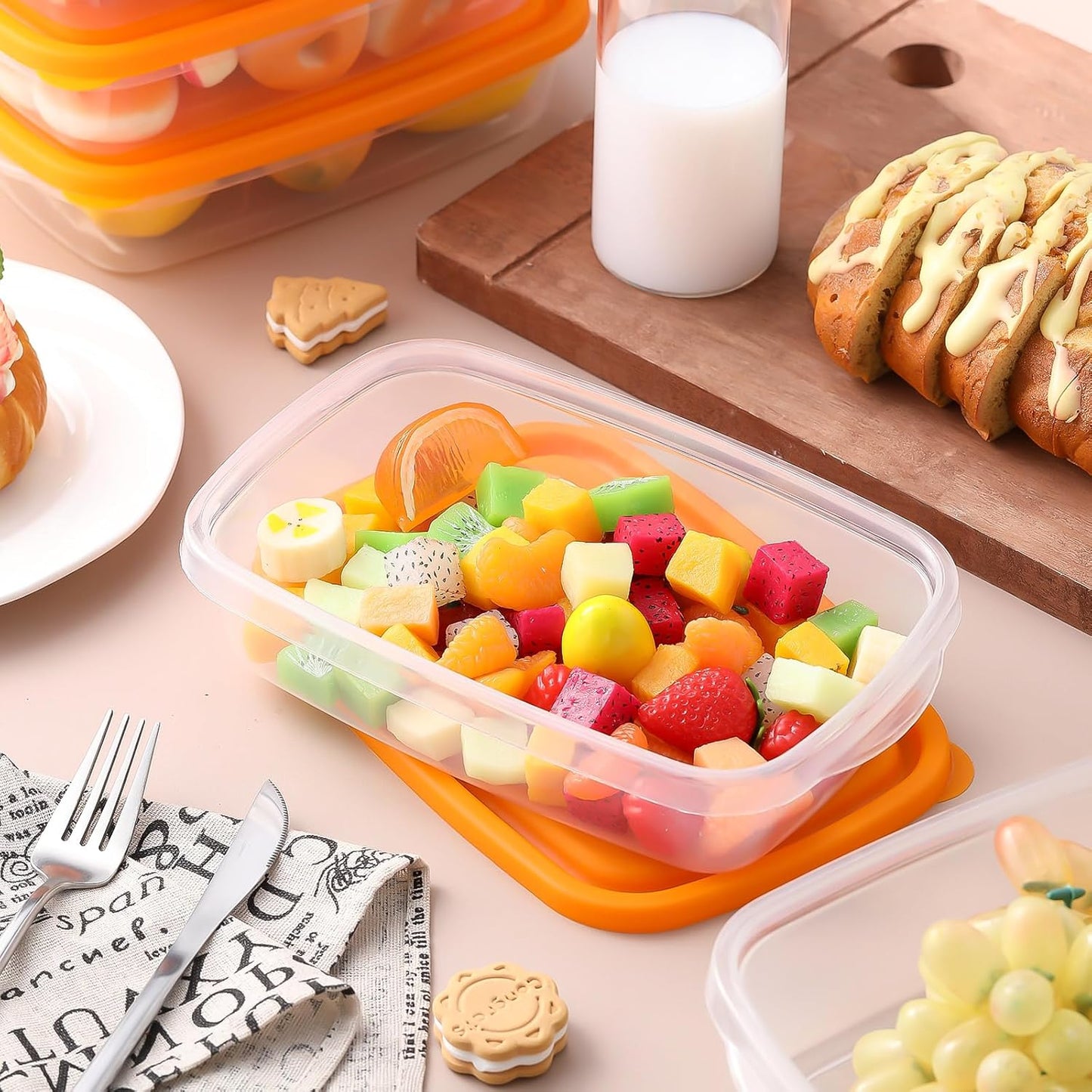 Qinyoung 18-Piece Plastic Food Storage Container Set - 33 Oz | Stackable, Microwave & Dishwasher Safe (Orange)