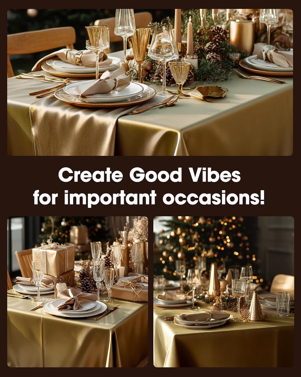 Pureegg Disposable Plastic Table Cloths - 10 Pack, 54 x 108 Inch, Leakproof & Sturdy for Graduation, Thanksgiving, Christmas - Gold